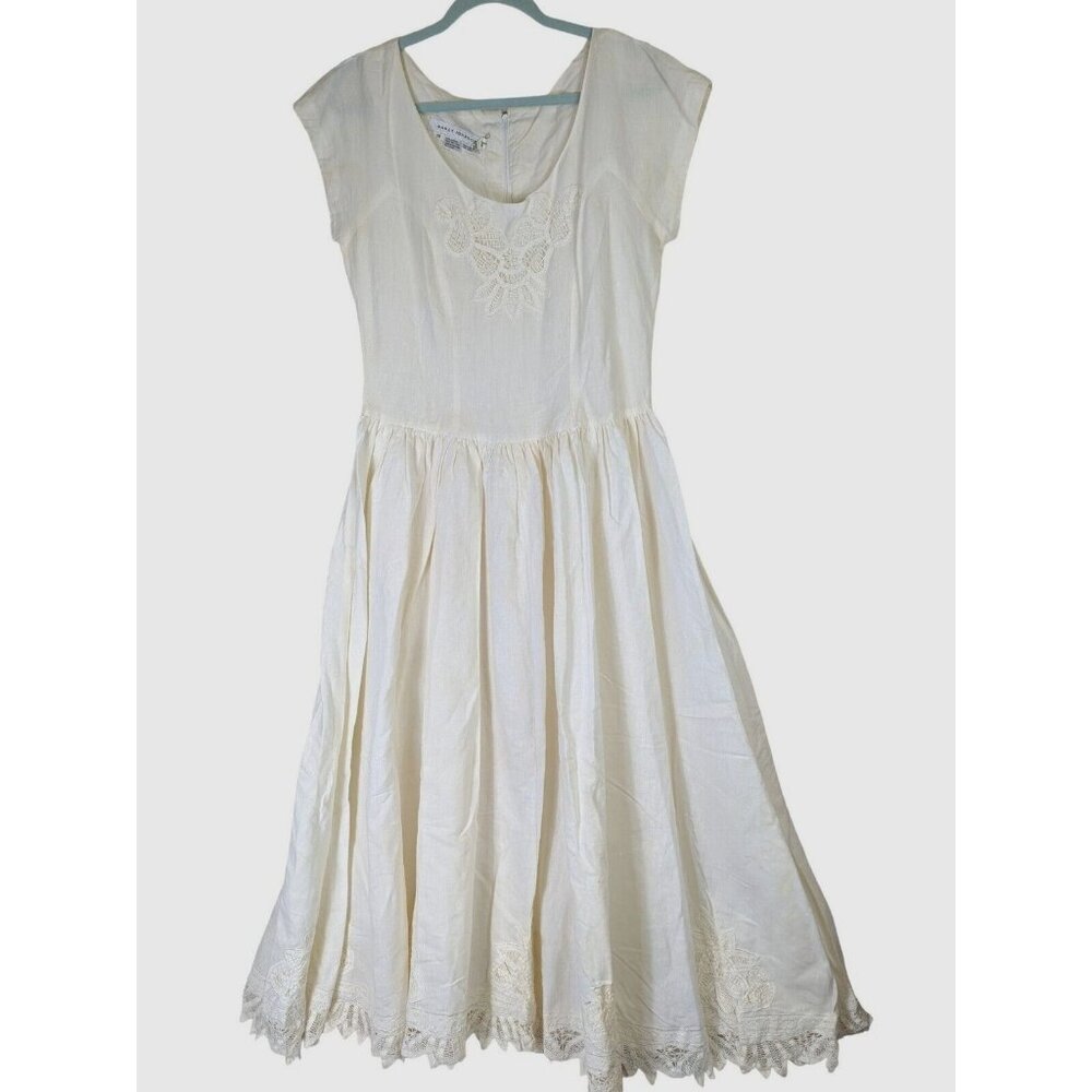 Vintage Nancy Johnson Battenburg Lace Dress Women size 10 Cottagecore 1980 FLAWS